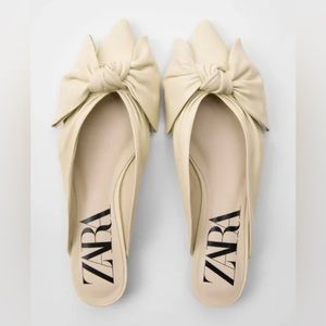 NWT Zara Leather Bow Flat Mule